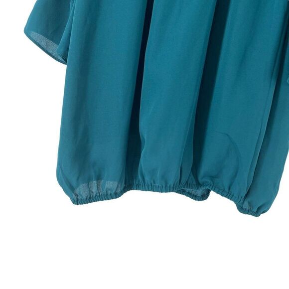 Colleen Lopez Blouse Cold Shoulder Ruffle Jewel Tone Green Womens Size Medium - Picture 7 of 9